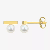 White Cultured Freshwater Pearl 10K Gold 6mm Stud Earrings