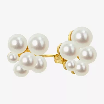 White Cultured Freshwater Pearl 14K Gold 10.5mm Stud Earrings