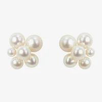 White Cultured Freshwater Pearl 14K Gold 10.5mm Stud Earrings