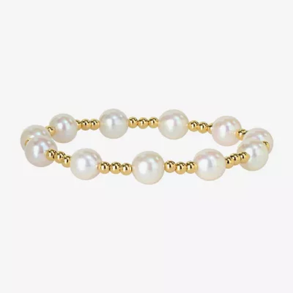 White Cultured Freshwater Pearl 10K Gold Stretch Bracelet