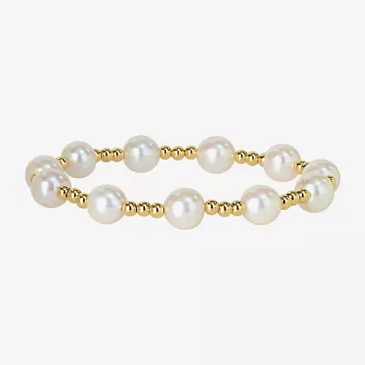 White Cultured Freshwater Pearl 10K Gold Stretch Bracelet