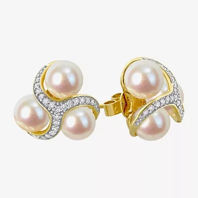 1/5 CT. White Cultured Freshwater Pearl 14K Gold 13.5mm Stud Earrings