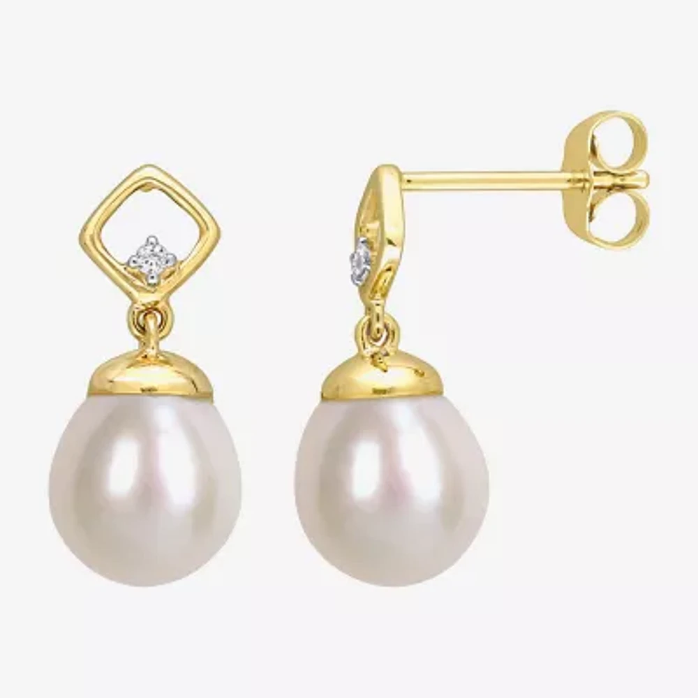 Diamond Accent White Cultured Freshwater Pearl 14K Gold 17.8mm Stud Earrings