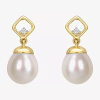 Diamond Accent White Cultured Freshwater Pearl 14K Gold 17.8mm Stud Earrings