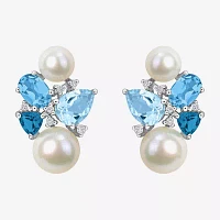 1/10 CT. T.W. White Cultured Freshwater Pearl 14K White Gold 19mm Stud Earrings