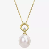 Womens Diamond Accent White Cultured Freshwater Pearl 10K Gold Pendant Necklace