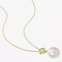 Womens Diamond Accent White Cultured Freshwater Pearl 10K Gold Pendant Necklace