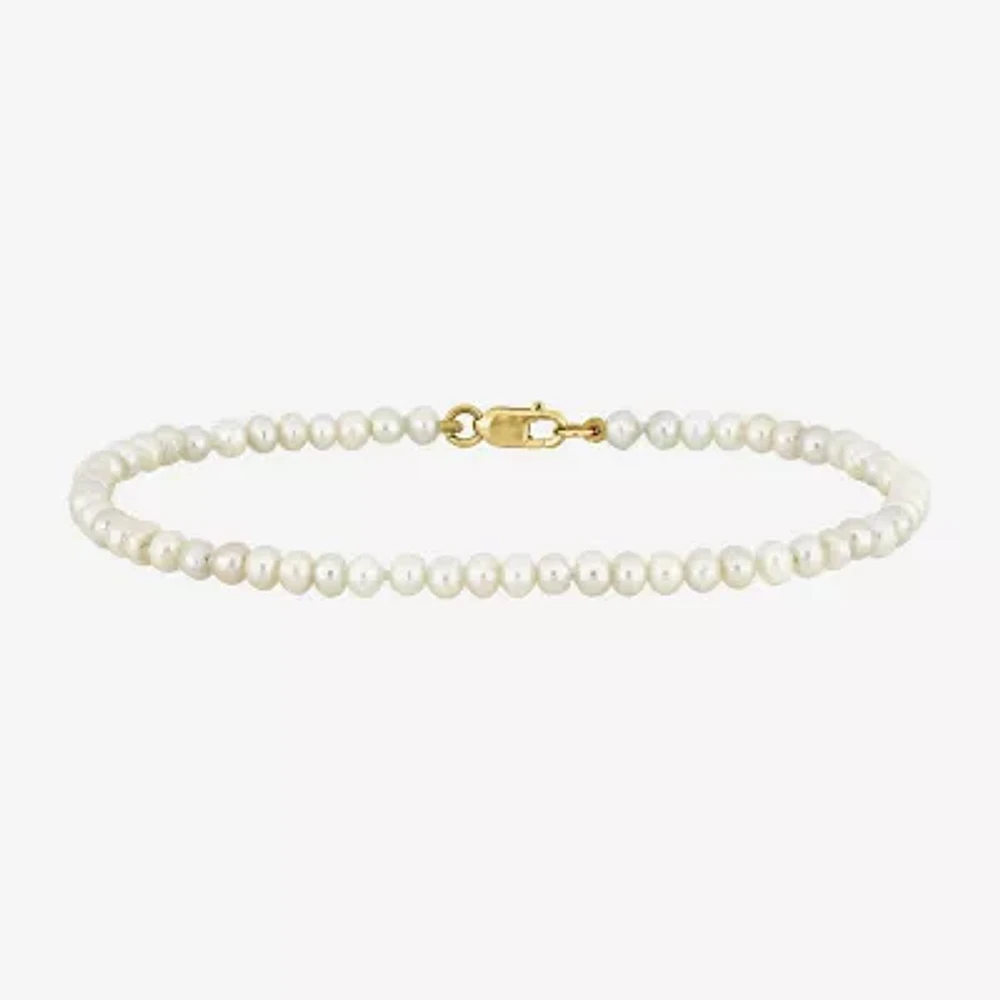 Womens White Cultured Freshwater Pearl 14K Gold Strand Bracelet