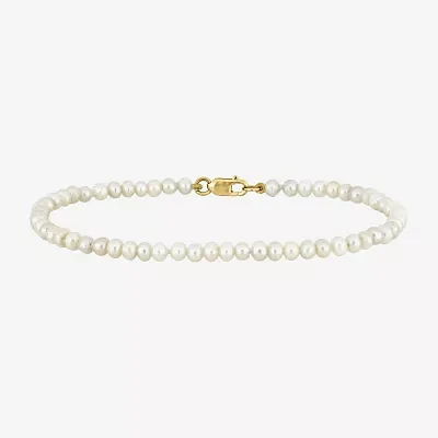 Womens White Cultured Freshwater Pearl 14K Gold Strand Bracelet