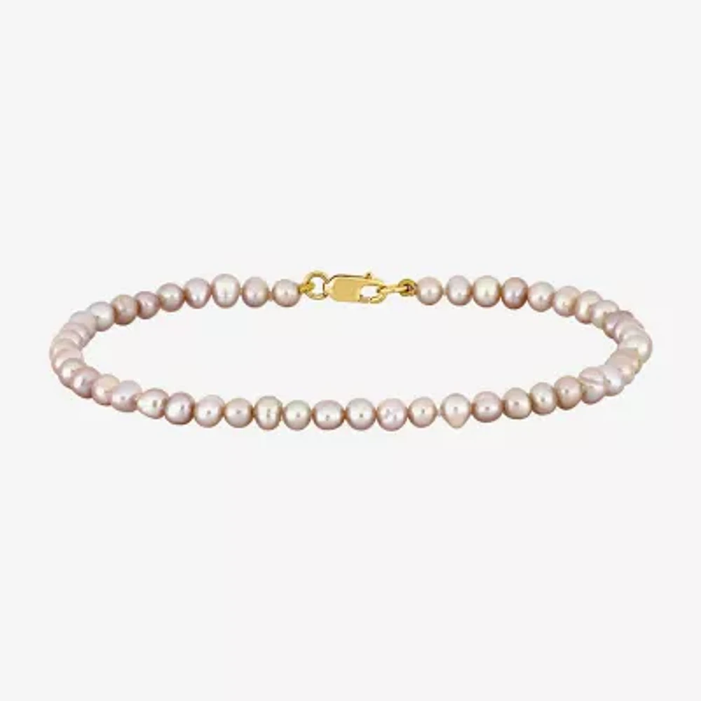 Womens White Cultured Freshwater Pearl 14K Gold Strand Bracelet
