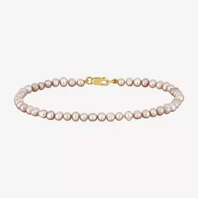 Womens White Cultured Freshwater Pearl 14K Gold Strand Bracelet