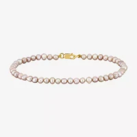 Womens White Cultured Freshwater Pearl 14K Gold Strand Bracelet