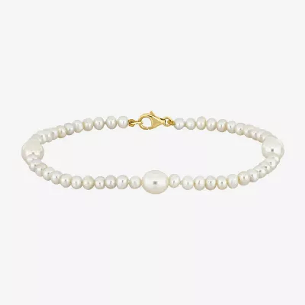Womens White Cultured Freshwater Pearl 10K Gold Strand Bracelet