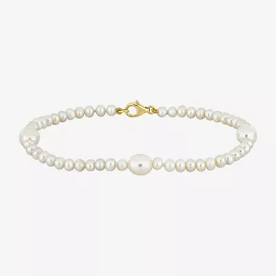 Womens White Cultured Freshwater Pearl 10K Gold Strand Bracelet