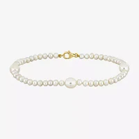 Womens White Cultured Freshwater Pearl 10K Gold Strand Bracelet