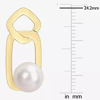 White Cultured Freshwater Pearl 10K Gold Drop Earrings