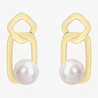 White Cultured Freshwater Pearl 10K Gold Drop Earrings