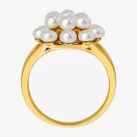 Womens 3.5MM White Cultured Freshwater Pearl 14K Gold Cluster Cocktail Ring