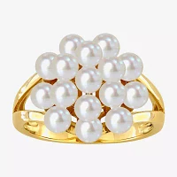 Womens 3.5MM White Cultured Freshwater Pearl 14K Gold Cluster Cocktail Ring