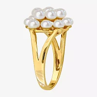 Womens 3.5MM White Cultured Freshwater Pearl 14K Gold Cluster Cocktail Ring