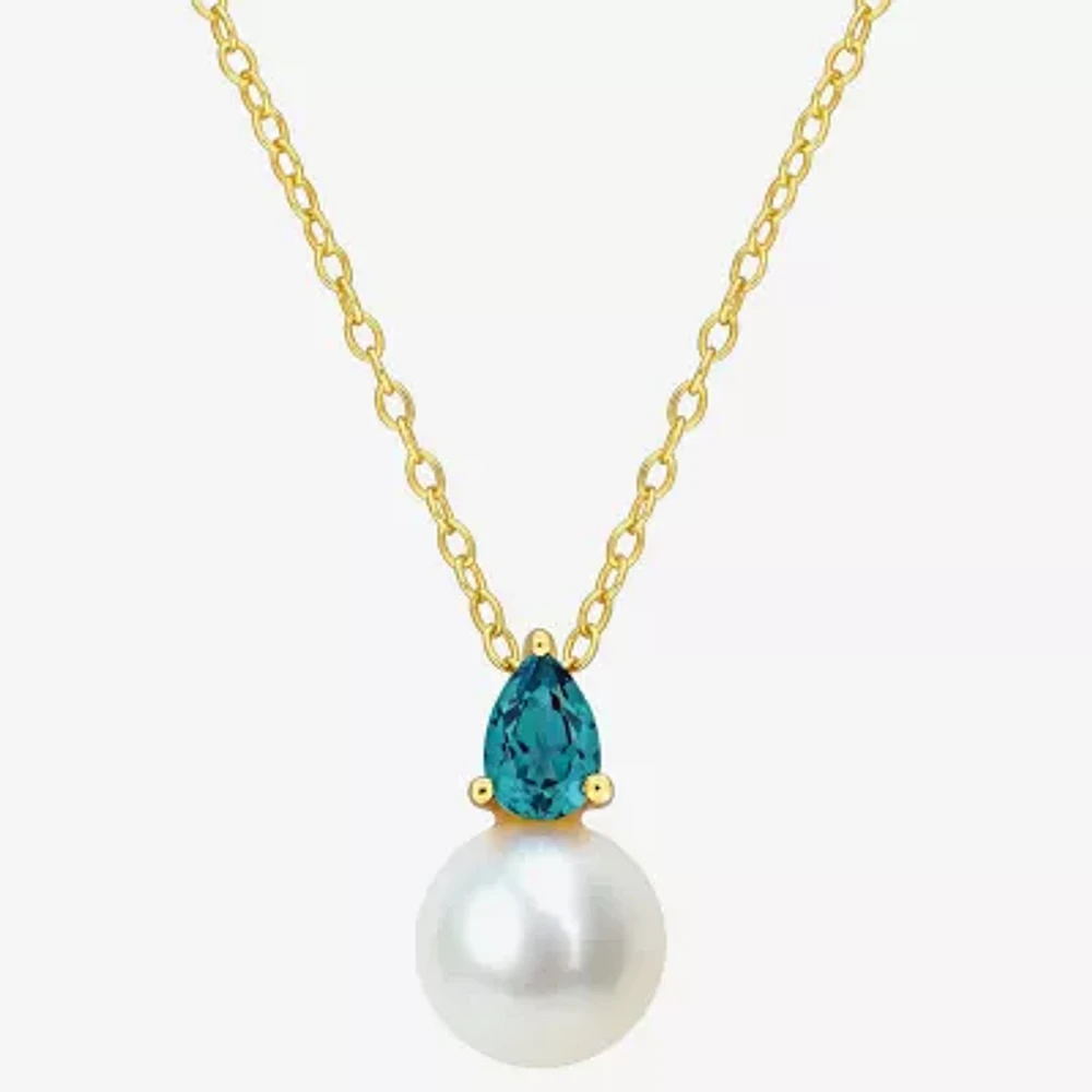 Womens White Cultured Freshwater Pearl & Gemstone 18K Gold Over Silver Pendant Necklace