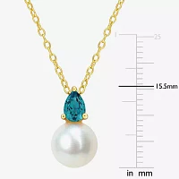 Womens White Cultured Freshwater Pearl & Gemstone 18K Gold Over Silver Pendant Necklace