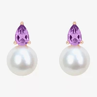 White Cultured Freshwater Pearl & Gemstone 18K Gold Over Silver 15.5mm Stud Earrings