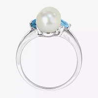 Womens Diamond Accent 5-7MM White Cultured Freshwater Pearl 14K Gold Cluster Cocktail Ring