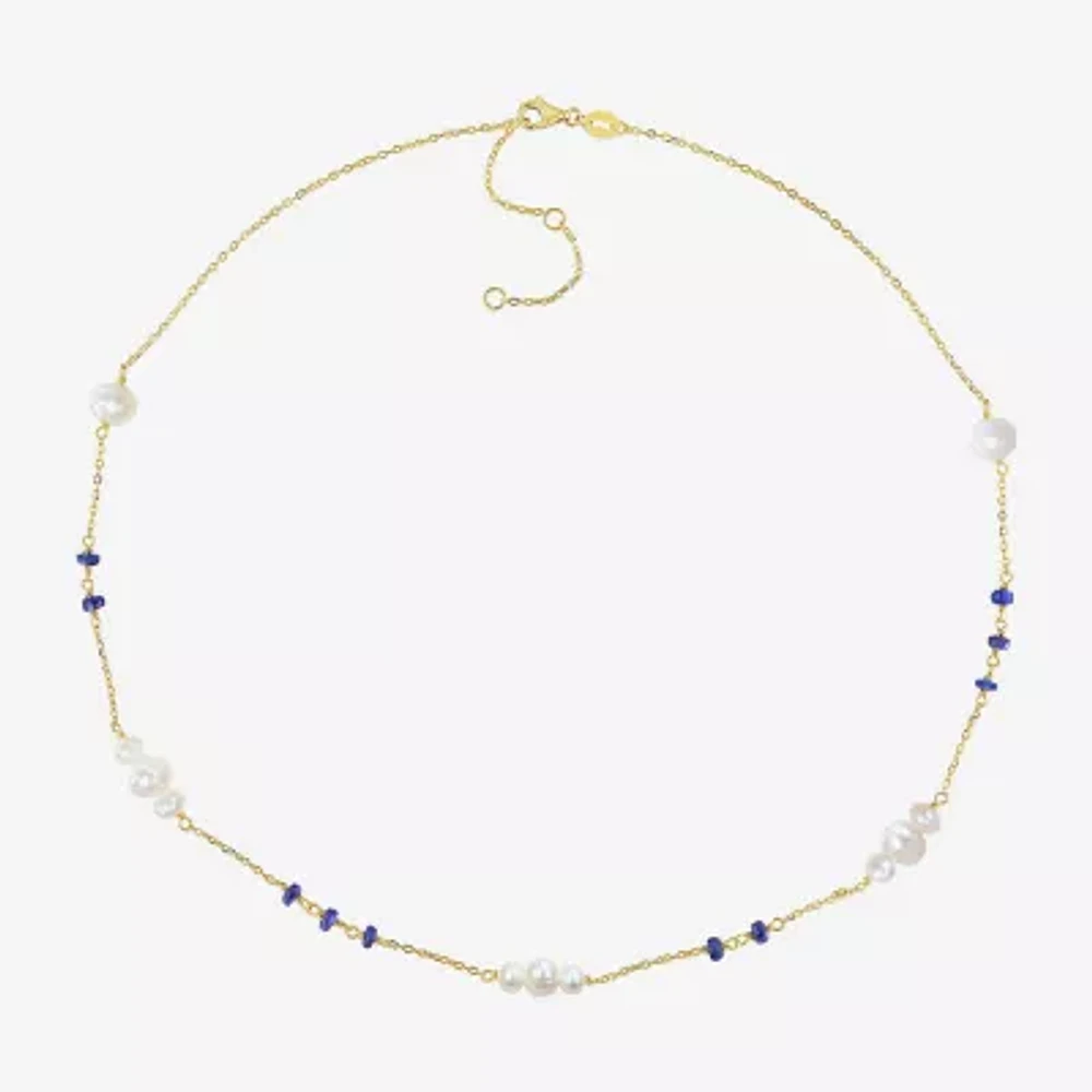 Womens White Cultured Freshwater Pearl 18K Gold Over Silver Beaded Necklace