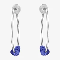 Genuine Blue Sapphire Sterling Silver 26mm Hoop Earrings