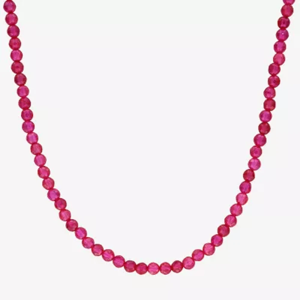 Womens Red Ruby 18K Gold Over Silver 17 Inch Beaded Necklace