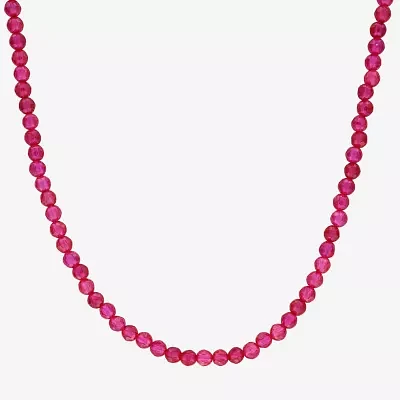Womens Red Ruby 18K Gold Over Silver 17 Inch Beaded Necklace