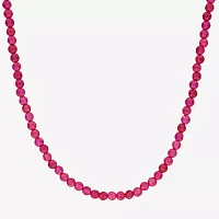 Womens Red Ruby 18K Gold Over Silver 17 Inch Beaded Necklace