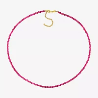 Womens Red Ruby 18K Gold Over Silver 17 Inch Beaded Necklace