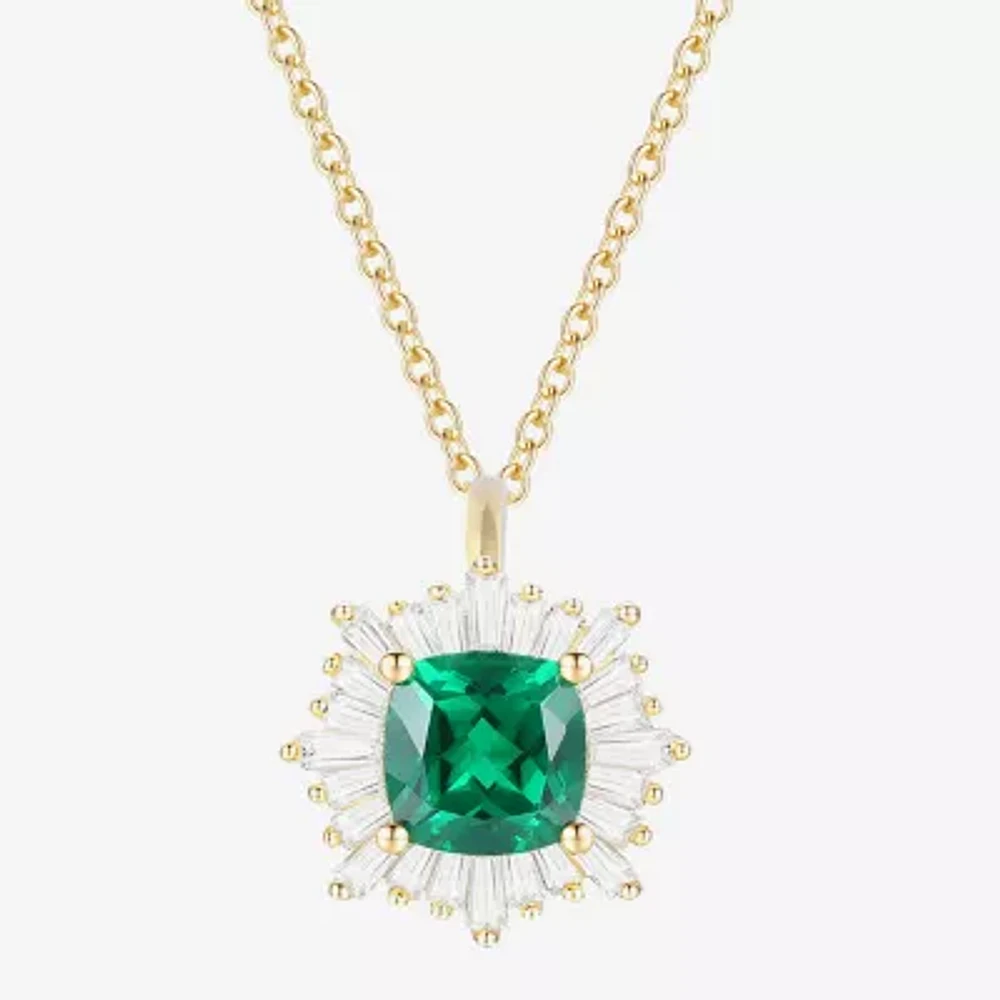 Womens Lab Created Green Emerald 14K Gold Over Silver Sterling Silver Pendant Necklace