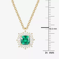 Womens Lab Created Green Emerald 14K Gold Over Silver Sterling Silver Pendant Necklace