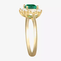 Womens Lab Created Green Emerald Sterling Silver Halo Cocktail Ring