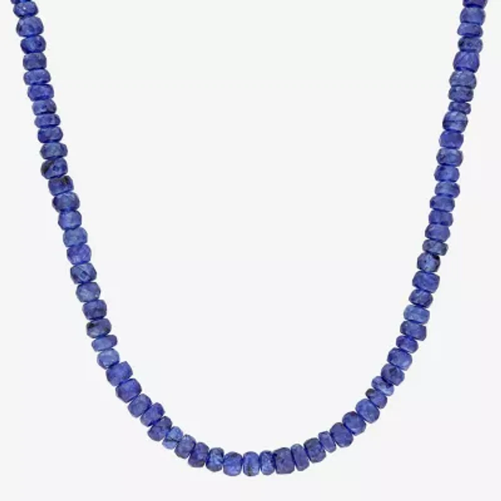 Womens Genuine Blue Sapphire Sterling Silver Beaded Necklace