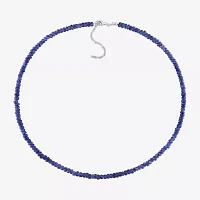 Womens Genuine Blue Sapphire Sterling Silver Beaded Necklace