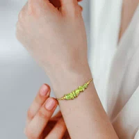 Genuine Green Peridot 18K Gold Over Silver Beaded Bracelet