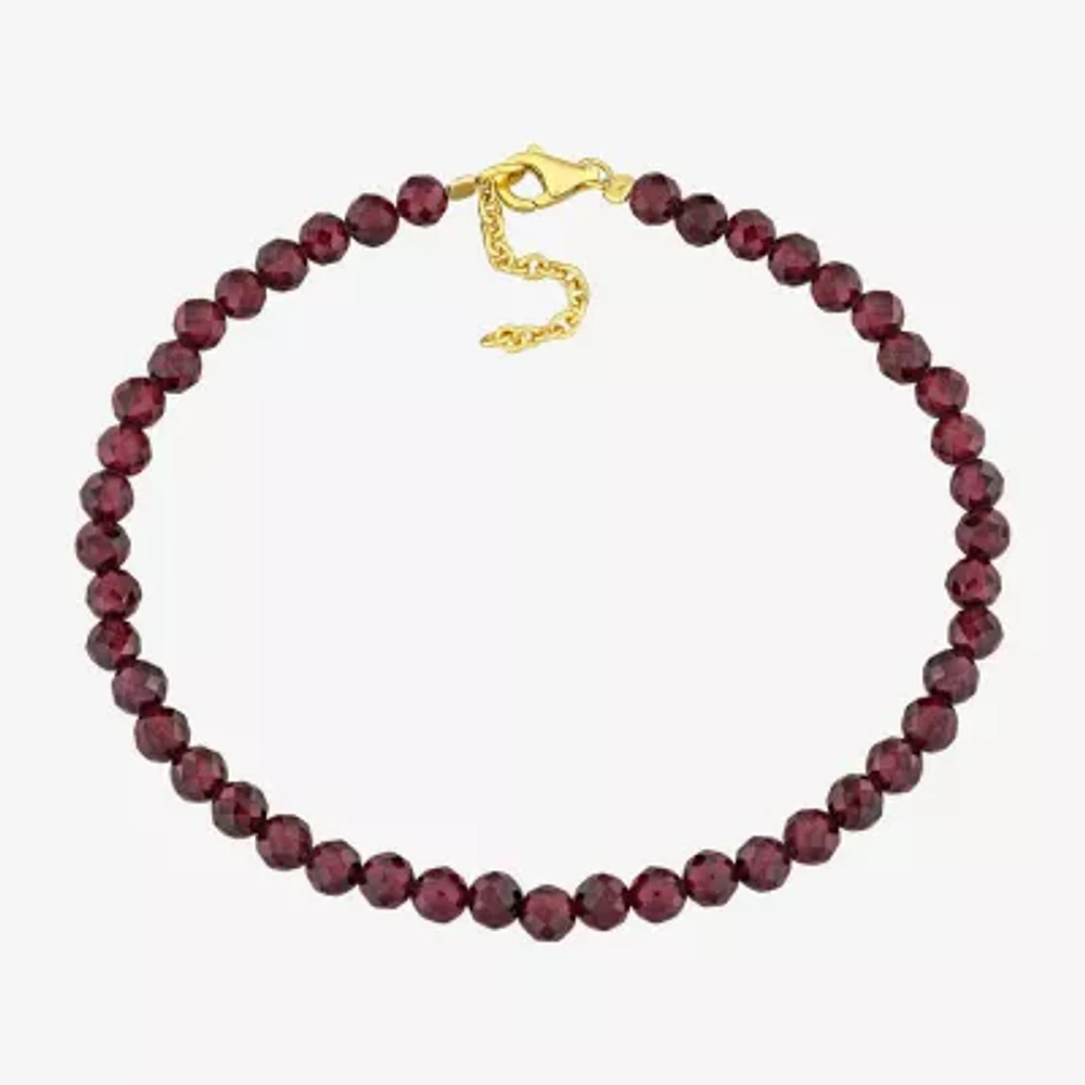 Genuine Red Garnet 18K Gold Over Silver Beaded Bracelet