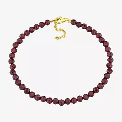 Genuine Red Garnet 18K Gold Over Silver Beaded Bracelet