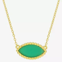 Womens Genuine Green Chalcedony 18K Gold Over Silver Marquise Pendant Necklace