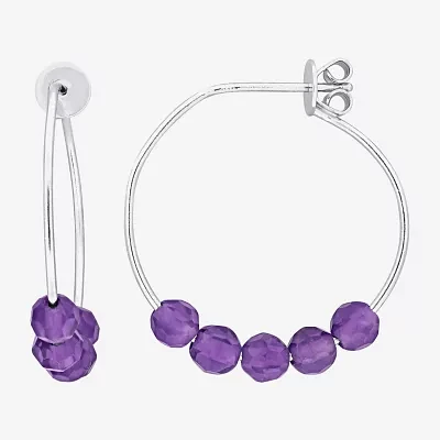 Genuine Purple Amethyst Sterling Silver 4.4mm Hoop Earrings