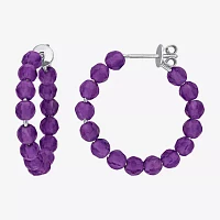 Womens Genuine Purple Amethyst Sterling Silver 4.4mm Hoop Earrings