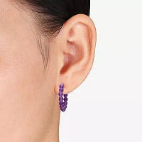 Womens Genuine Purple Amethyst Sterling Silver 4.4mm Hoop Earrings