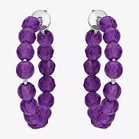 Womens Genuine Purple Amethyst Sterling Silver 4.4mm Hoop Earrings