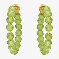 Genuine Green Peridot 18K Gold Over Silver 4.4mm Hoop Earrings