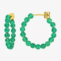 Genuine Green Onyx 18K Gold Over Silver 4.4mm Hoop Earrings