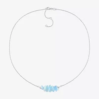 Womens Genuine Blue Aquamarine Sterling Silver Beaded Necklace